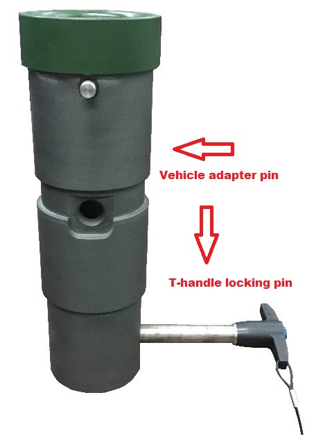 Vehicle adapter pin with t-handle locking pin